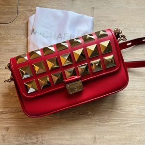 Michael Kors Studded Red Crossbody & Shoulder Bag